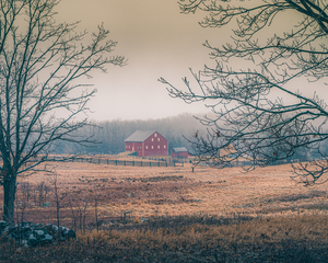 Winters Embrace: A Timeless Red Barn in Gettysburg