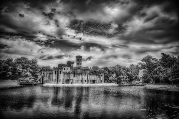 Silhouette of Time: Newmans Castle in Moody Monochrome Infrared Print