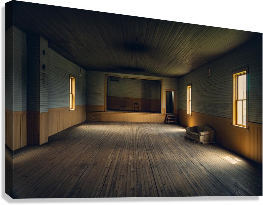 Echoes of Celebration: Inside Elkhorns Time-Worn Hall Canvas Print