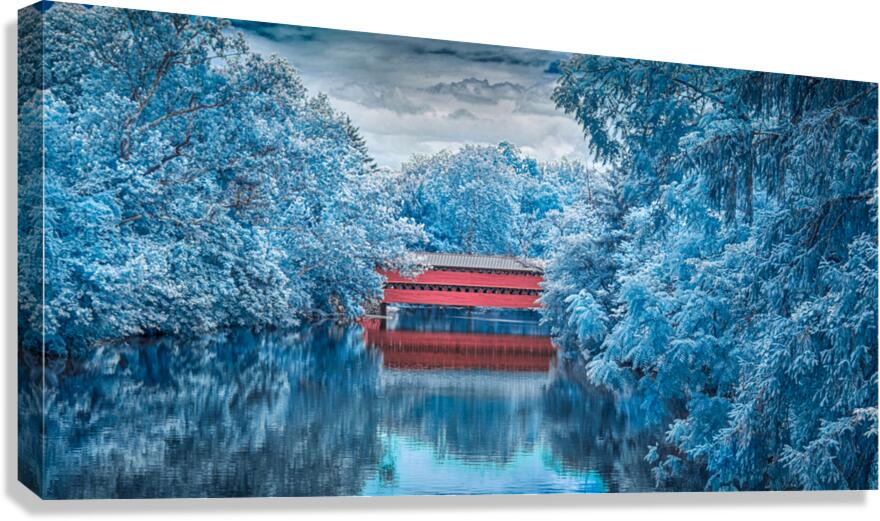 Sachs Bridge: Reflective Tranquility in Infrared Canvas Print