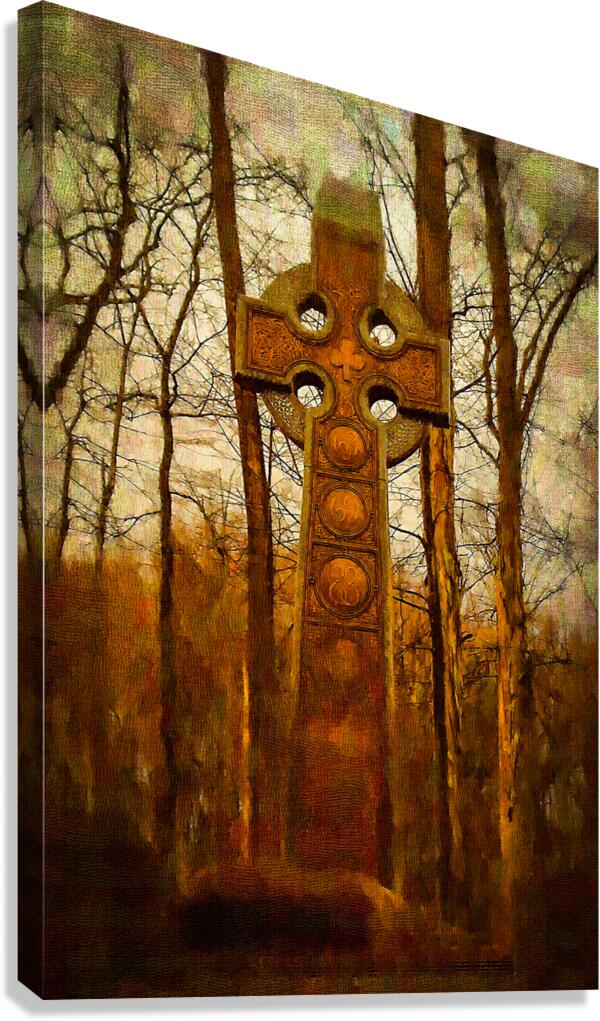 Celtic Cross: A Spiritual Journey Through Woodland Serenity Canvas Print