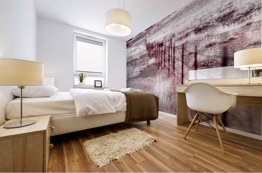 Fence Through a Surreal Horizon Mural print