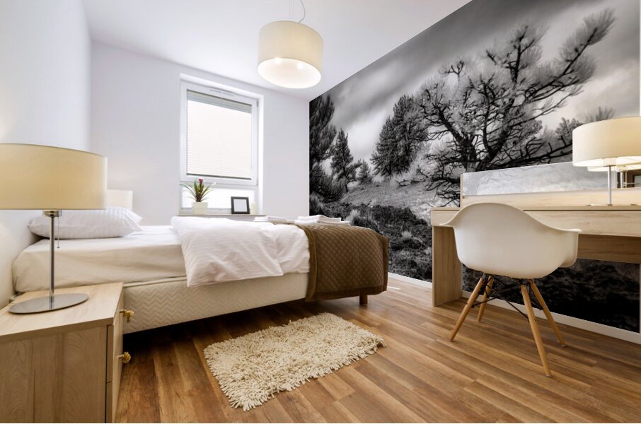 Solitude Unveiled: A Mystical Wyoming Lone Tree at Guernsey State Park Mural print