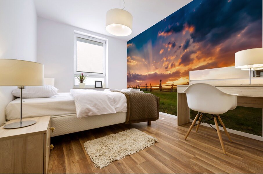 God Rays Over Gettysburg: Sunset at the 73rd New York Volunteer Infantry Regiment Mural print