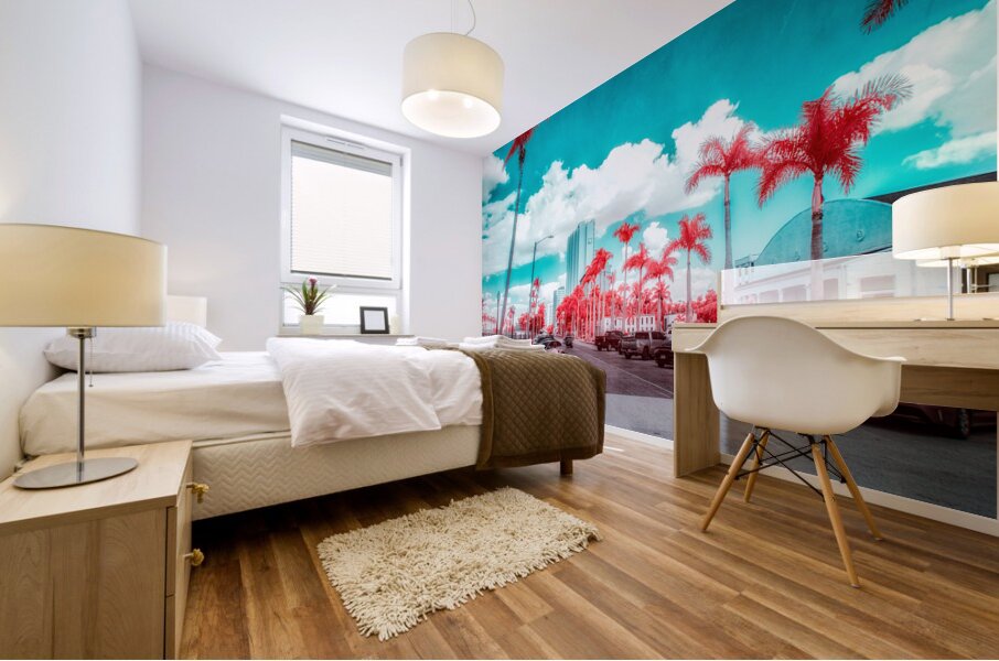 Urban Mirage: Fort Myers Street in Infrared Splendor Mural print