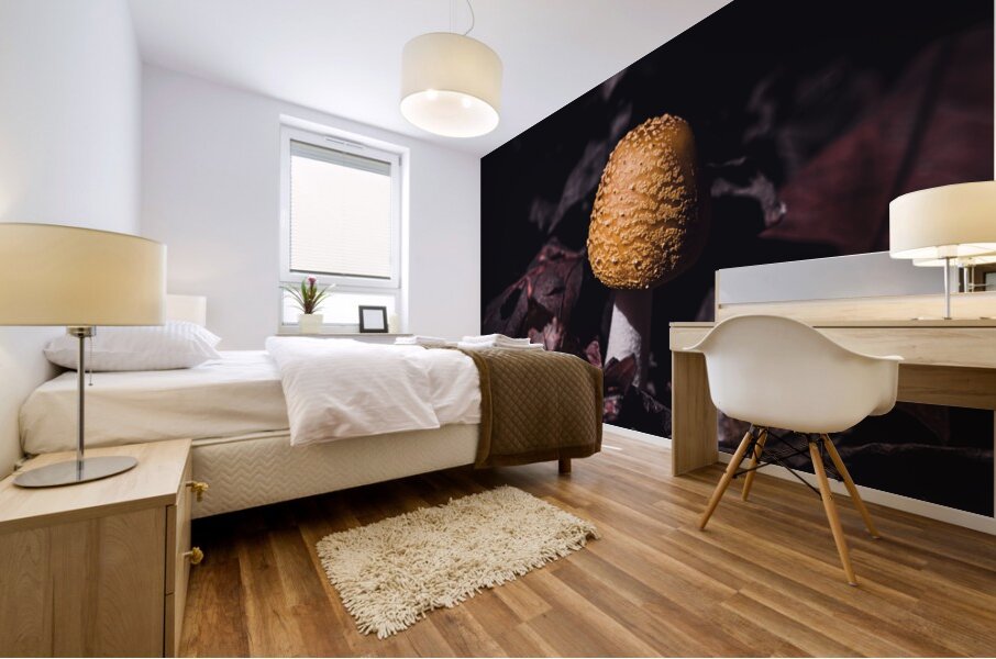 Mystical Fungi: Helmet among the Dead Leaves Mural print