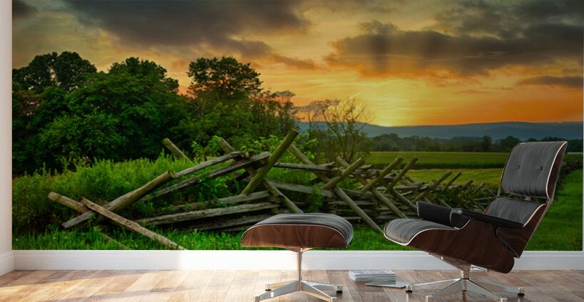 Worm Fence Sunset Wall Murals