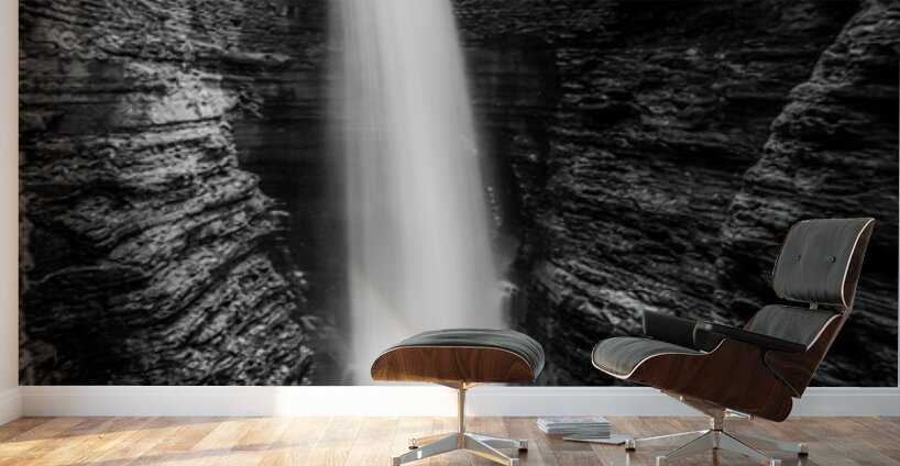 Monochrome Majesty: Watkins Glen Waterfall in Late October Wall Murals