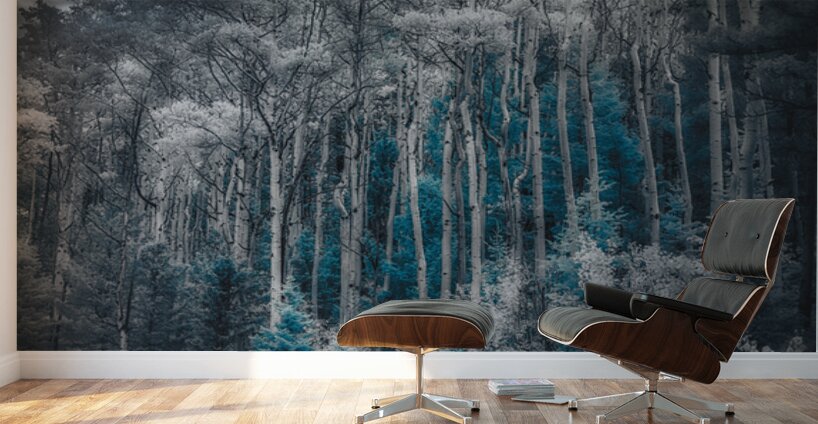 Ethereal Blue Amidst Monochrome Forest Wall Murals