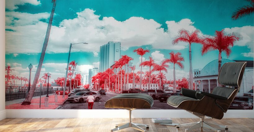 Urban Mirage: Fort Myers Street in Infrared Splendor Wall Murals