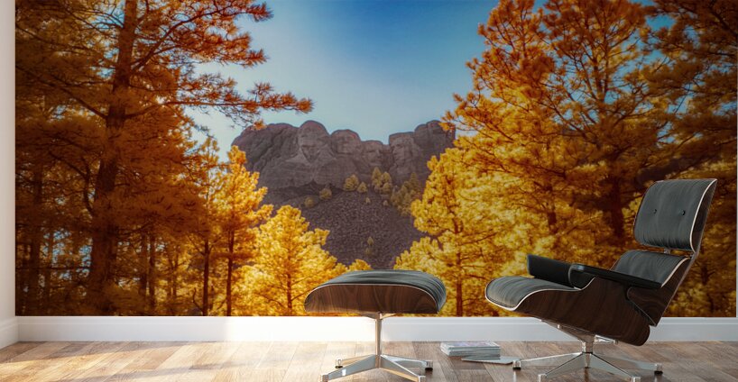 Mount Rushmore Yellow Glow: Infrared Beauty Amidst the Trees Wall Murals