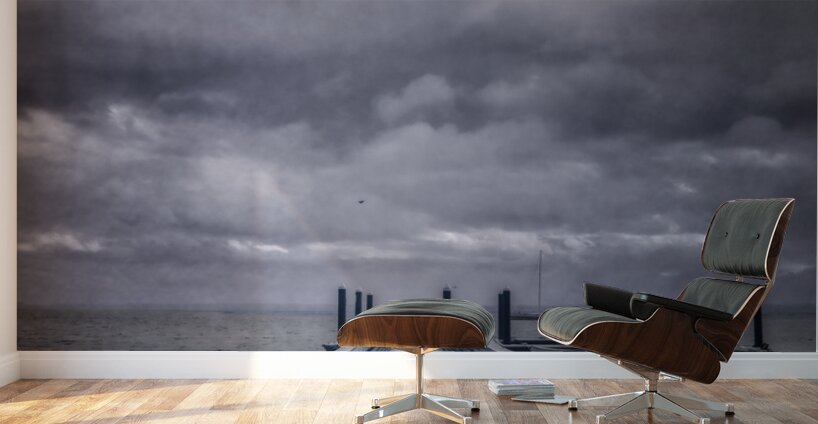 Pier Perspectives: Moody Sky Gazes Over Saint Marys Georgia Riv Wall Murals