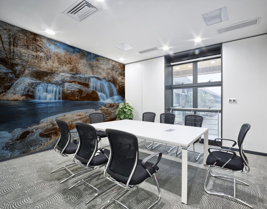 Sapphire Dreams: A Tranquil Waterfall Journey Wall Printing