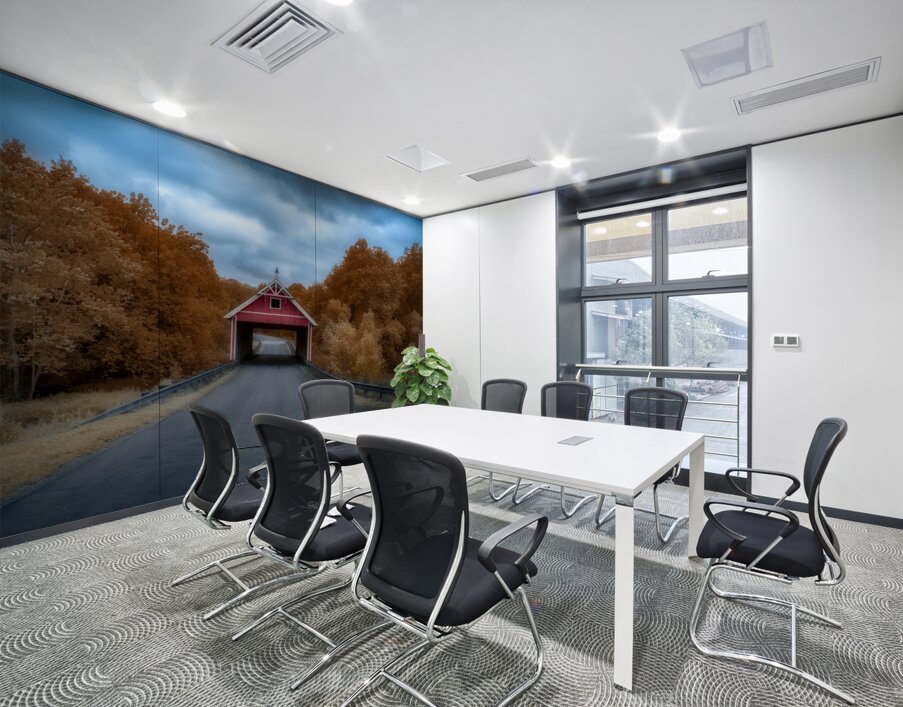 Infrared Serenity: The Red Bridge Wall Printing