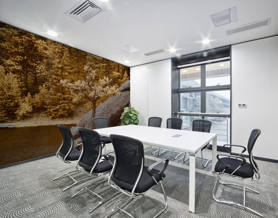 Pine Serenity: An Glimpse of Sylvan Lakes Tranquility Wall Printing