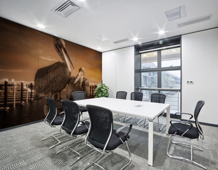 Coastal Serenity: Sunset Silhouette of A Pelican Wood Carving Wall Printing