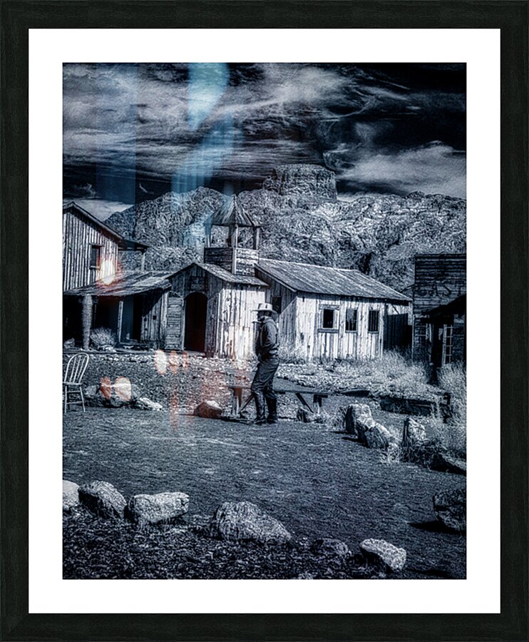 Cowboy Steps Through Forgotten Town Picture Frame print