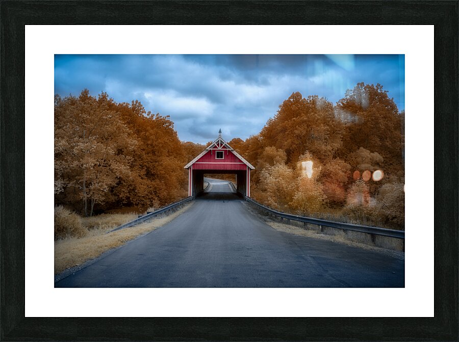 Infrared Serenity: The Red Bridge Picture Frame print