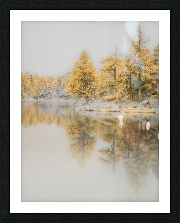 Lake Dreamscape: Misty Morning Serenity at Bismarck Lake Picture Frame print