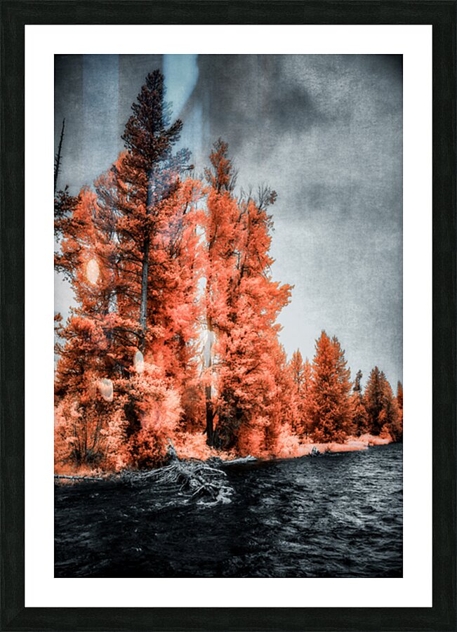 Lakeside Autumn Blaze   Infrared Fire Picture Frame print