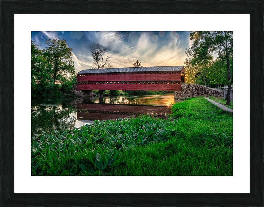 Serene Sunset Behind Sachs Covered Bridge Picture Frame print