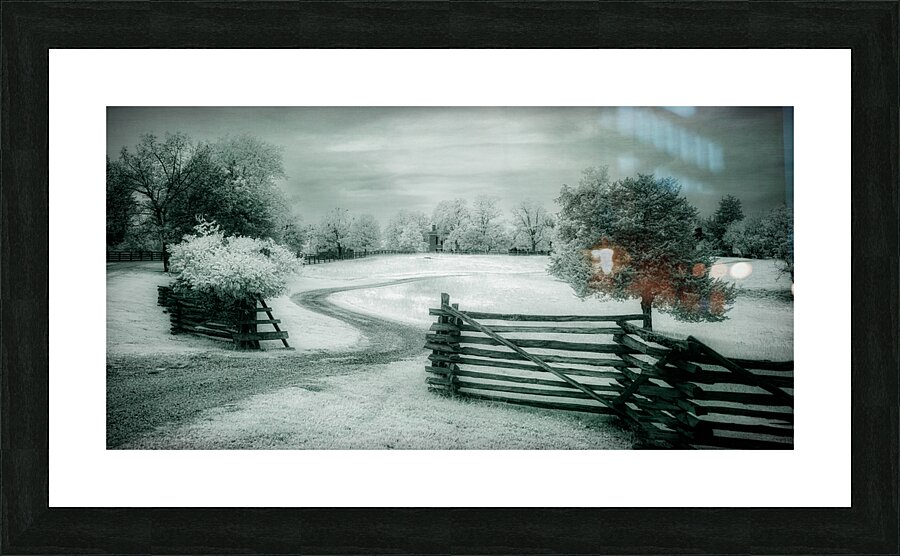 Hidden Grandeur: Exploring the Winding Gravel Road to the Enigmatic House Picture Frame print