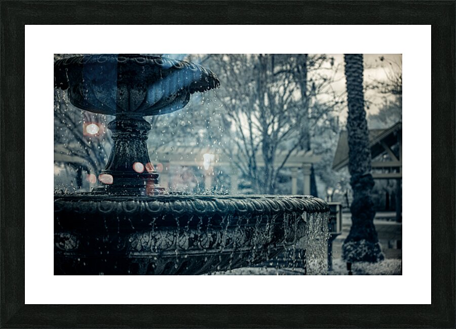 Rainy Day Wonders: Fountain Frozen in time in Saint Marys Georgia Picture Frame print