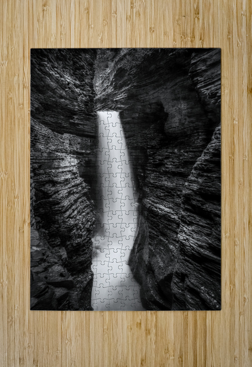 Monochrome Majesty: Watkins Glen Waterfall in Late October Dream World Images Puzzle printing