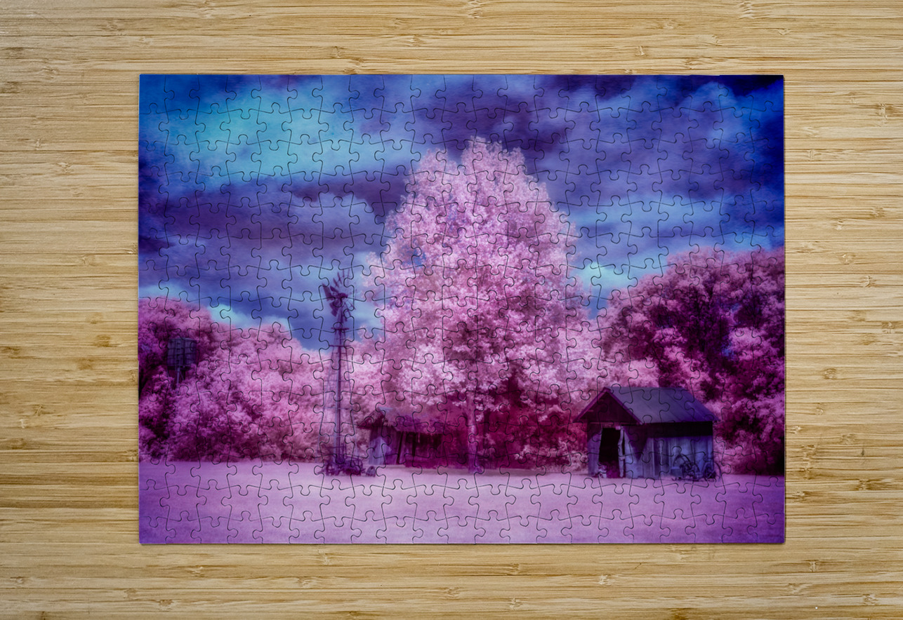 Windmill Wonders: Rustic Pink Charm Dream World Images Puzzle printing