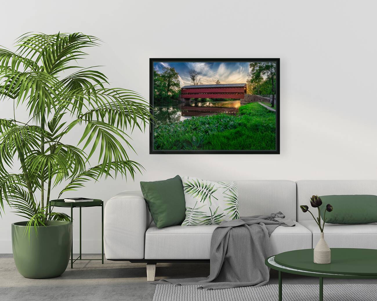 Serene Sunset Behind Sachs Covered Bridge Reproduction