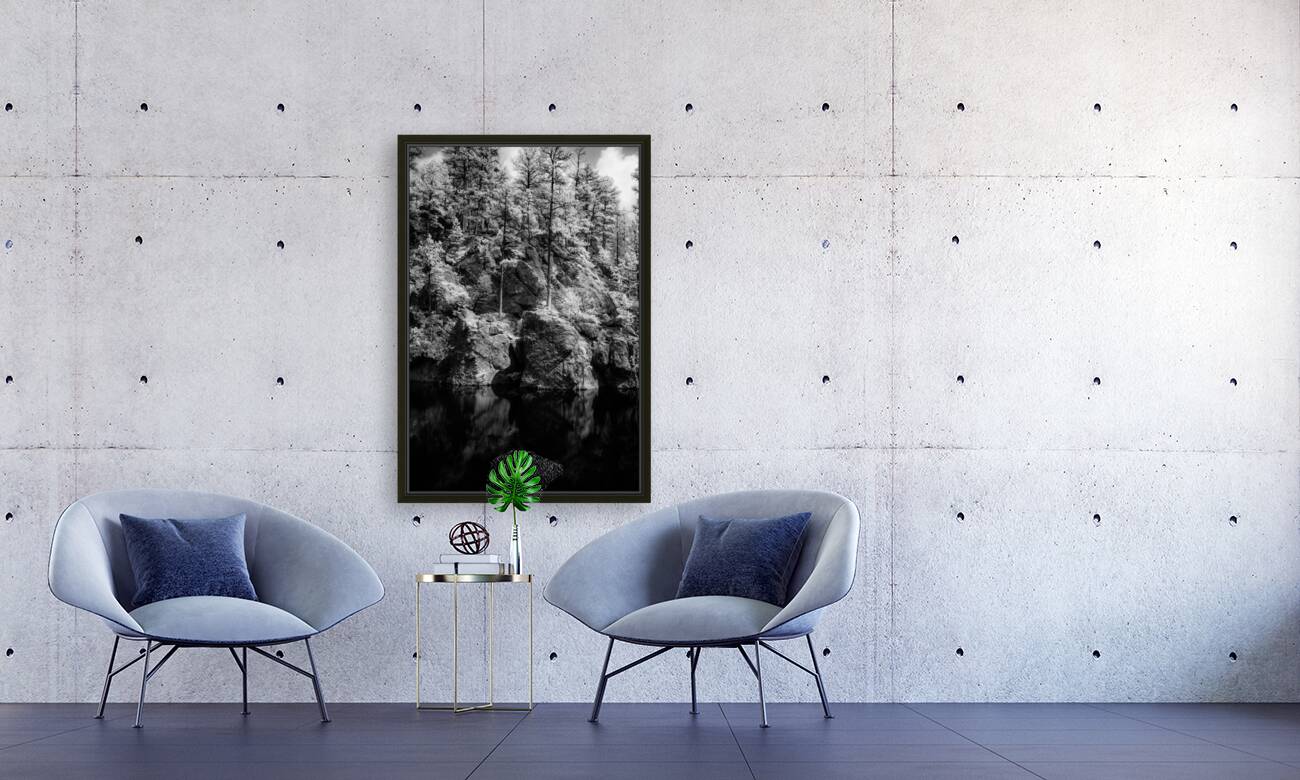 Pond Rock Wall Trees Reproduction