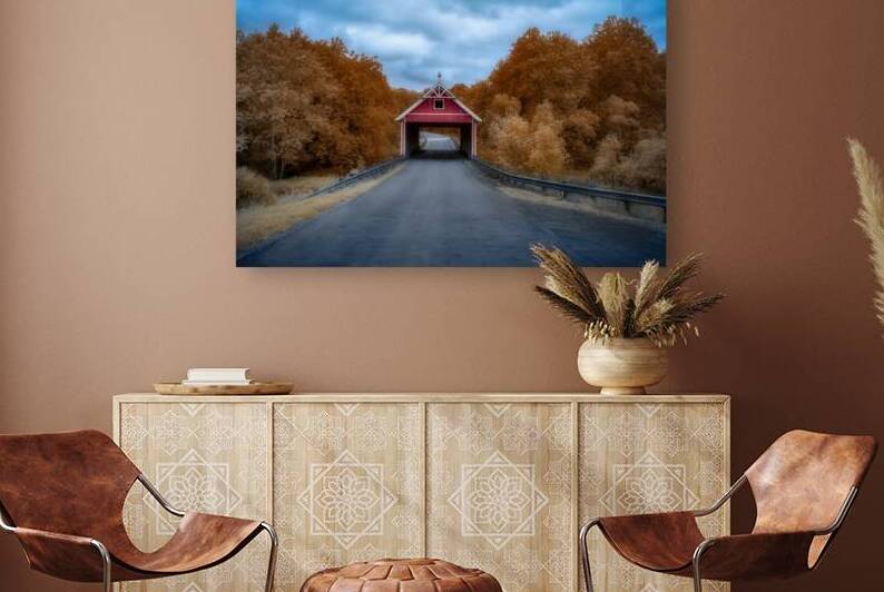 Infrared Serenity: The Red Bridge by Dream World Images