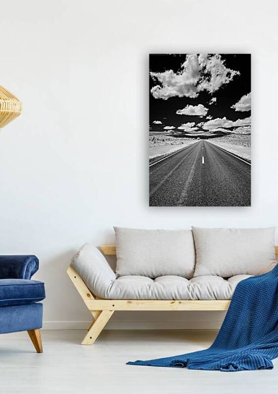 Rural Majesty Unveiled: Montanas Highway Horizon in Black and Wh by Dream World Images