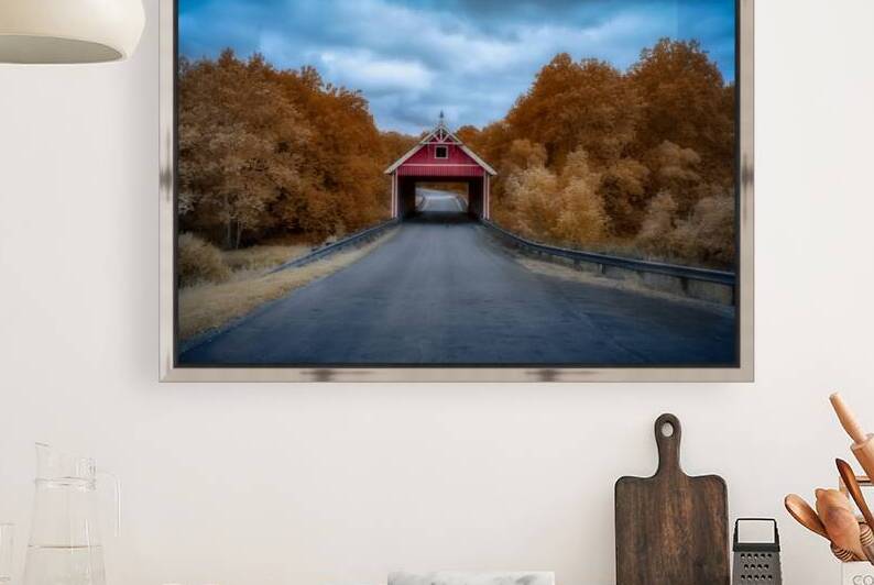 Infrared Serenity: The Red Bridge by Dream World Images