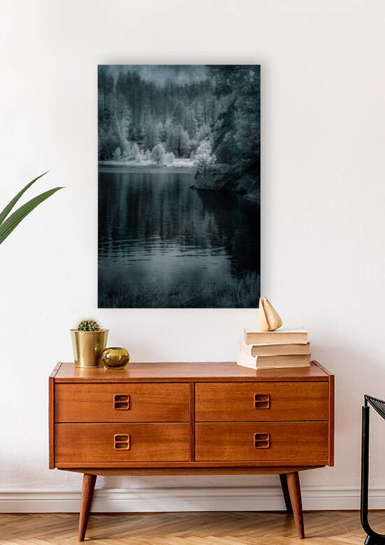 Enchanting Haze: Sylvan Lakes Smoky Pine Glow in Infrared by Dream World Images