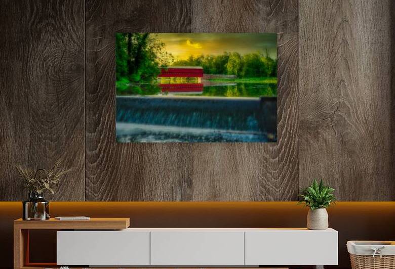 Tranquil Reflections: A Captivating Sunset at Sachs Bridge by Dream World Images