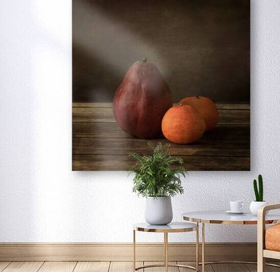 Radiant Harvest: Red Pear and Oranges in Antique Bowl Fine Art by Dream World Images