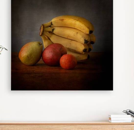 Bountiful Medley: Bananas Behind Green Pear Red Pear and Orange by Dream World Images